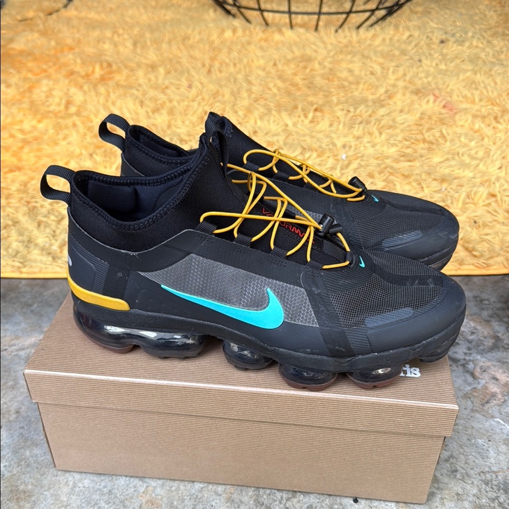 Nike Black Sneakers with Teal and Yellow Accents
